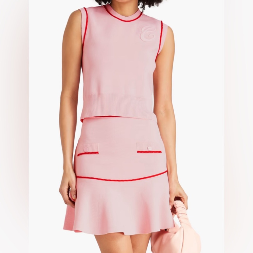 Claudie Pierlot Pink Sleeveless Set with Red Trim NWOT